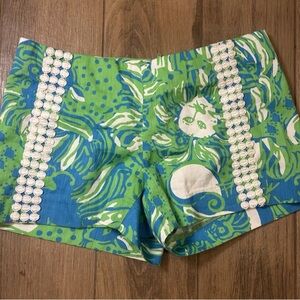 Lilly Pulitzer High Waist Green and Blue Tropical Shorts